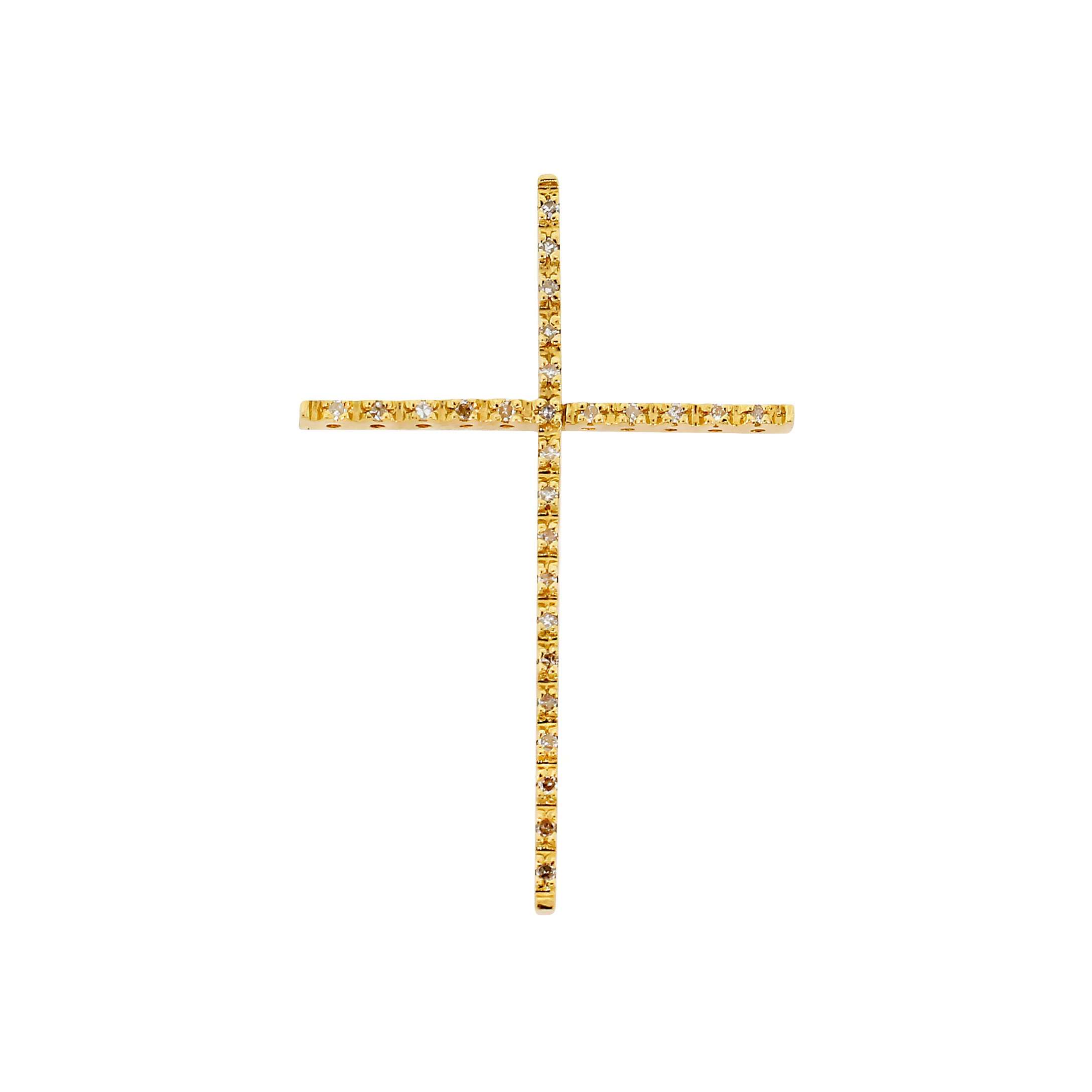 Pingente Cruz Palito M em Ouro Amarelo 18k e Diamantes