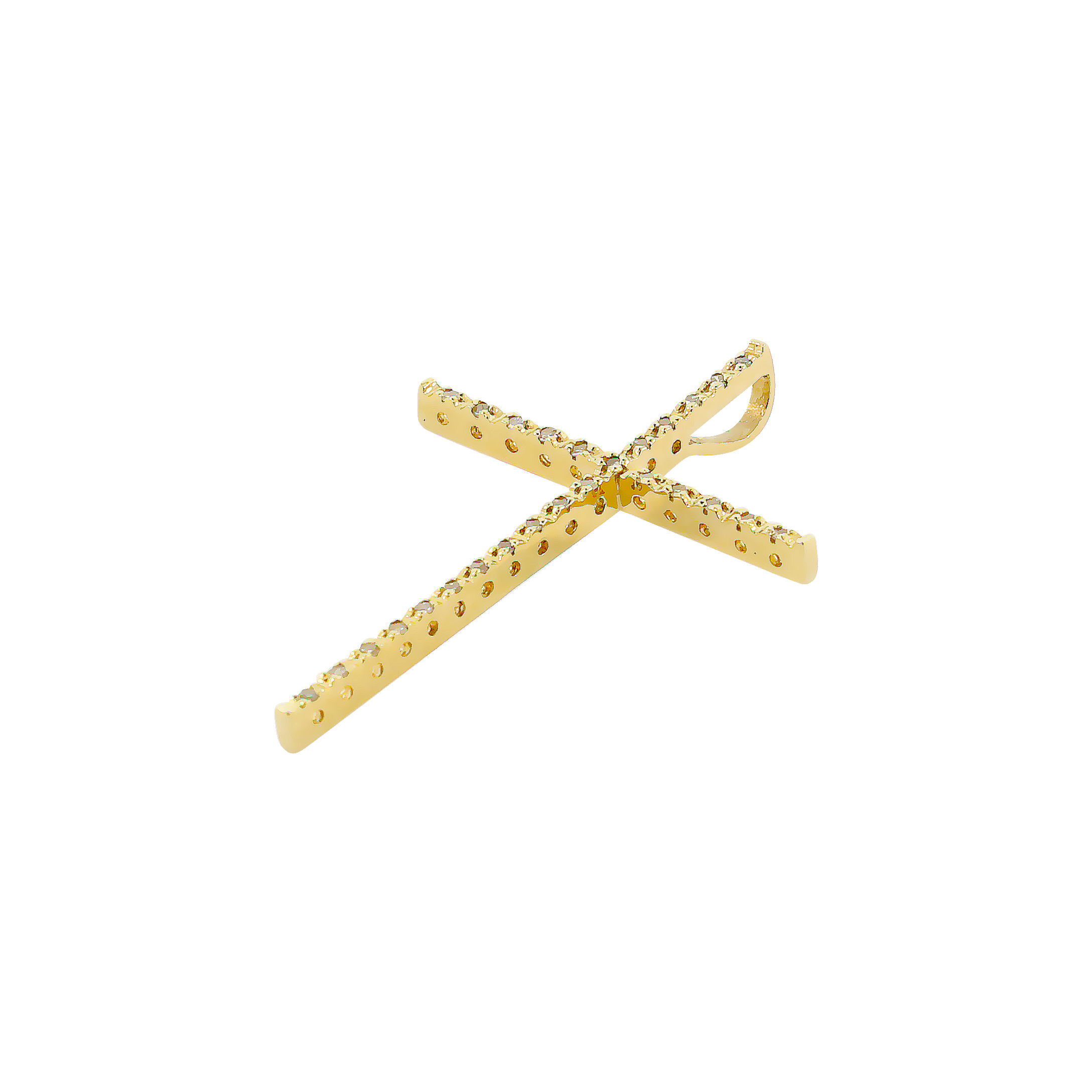 Pingente Cruz Palito M em Ouro Amarelo 18k e Diamantes