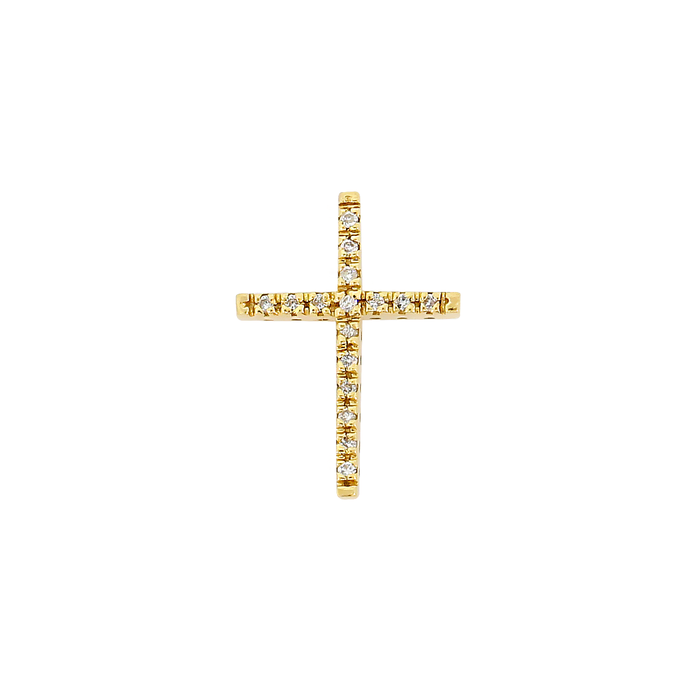 Pingente Cruz Palito P em Ouro Amarelo 18k e Diamantes