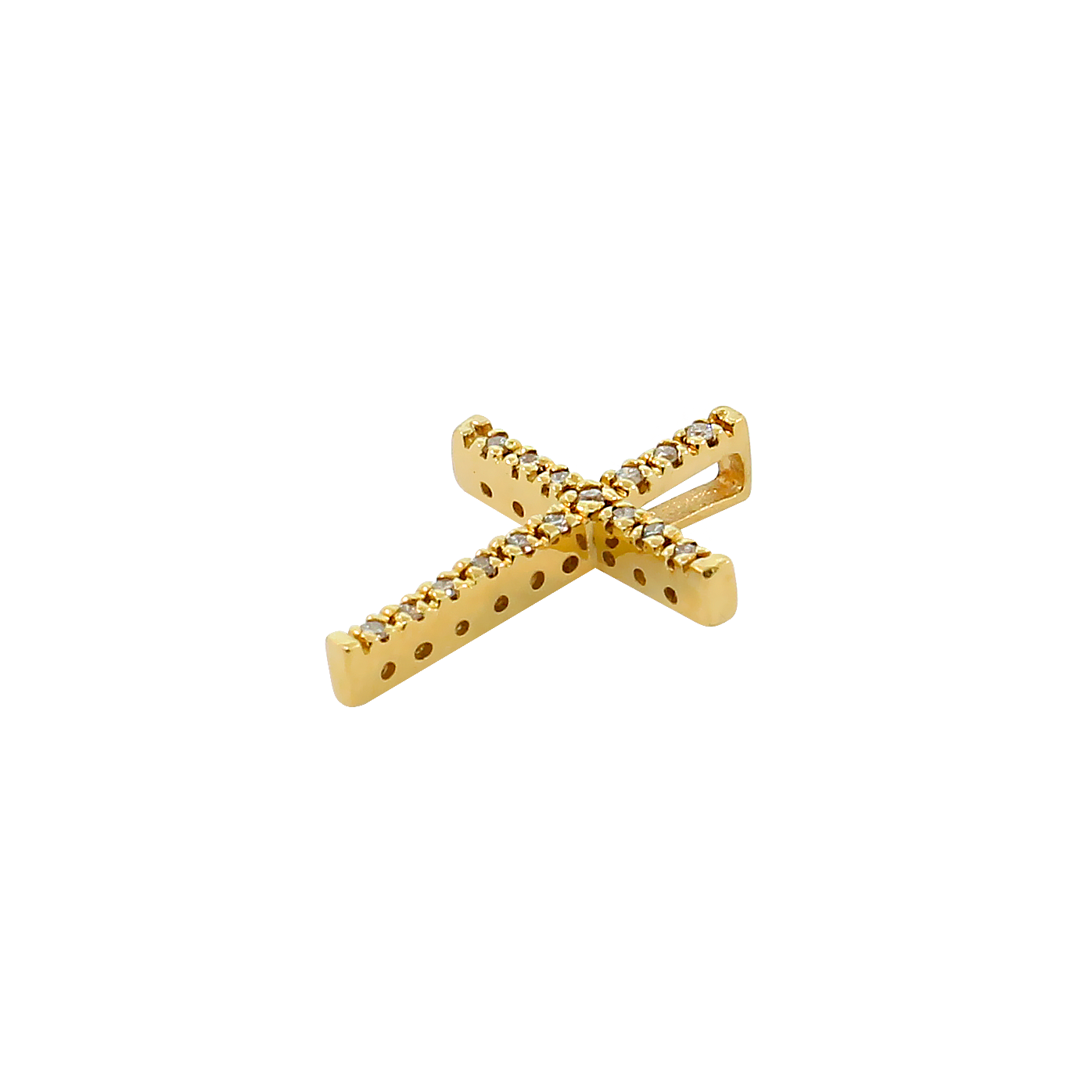 Pingente Cruz Palito P em Ouro Amarelo 18k e Diamantes