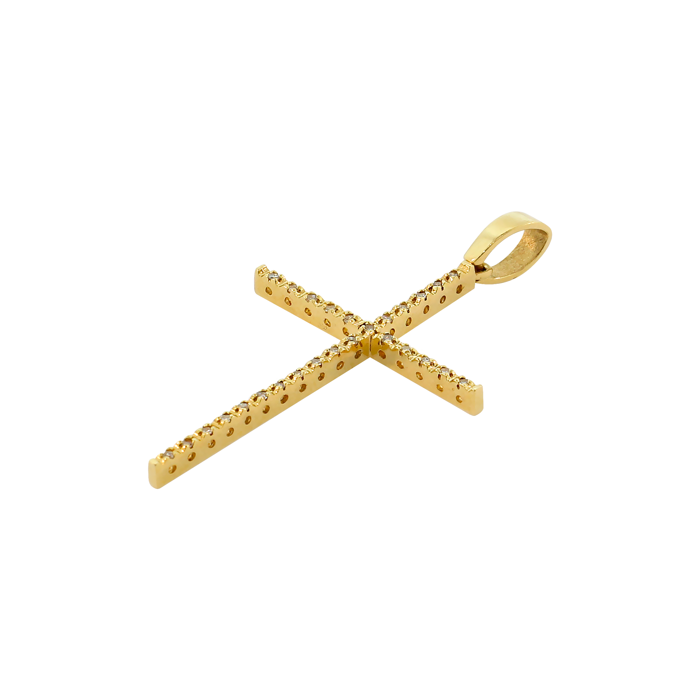 Pingente Cruz com Argola em Ouro Amarelo 18k e Diamantes